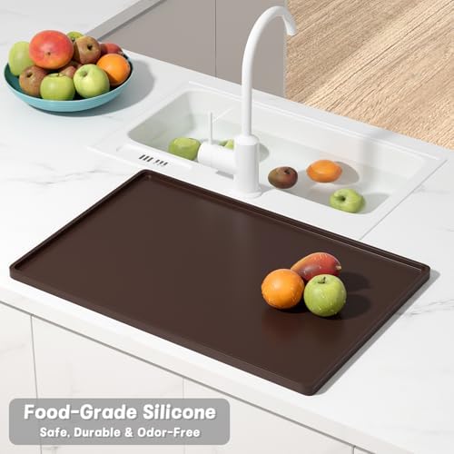Rnivvi Silicone Coffee Mat, 16" x 24" Waterproof Raised Edge Coffee Bar Mats for Espresso Machine Station Accessories, Heat Resistant Dish Drying Pad for Kitchen Counter, Rubber Bar Decor Pad, Brown - Image 6