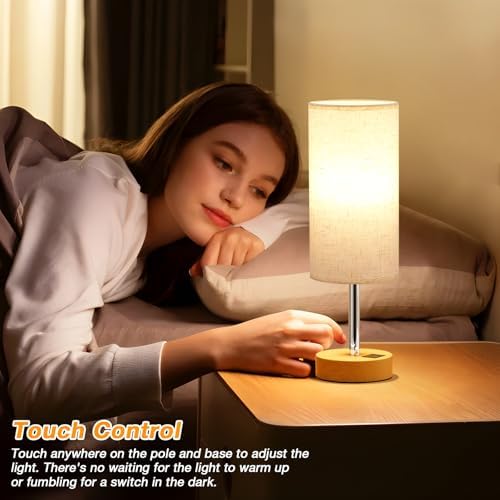 Dicoool Bedside Table Lamp Set of 2-3-Way Dimmable Touch Lamp, USB A+C - Image 6