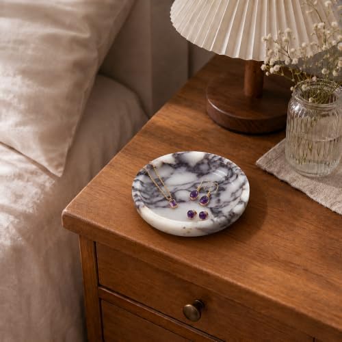 Small Natural Marble Jewelry Tray Key Plate Holder Dish Trinket Decor Catch All Bowl for Ring Earring Stone Gift for Women Daugther,Calacatta Viola,5.5" - Image 3