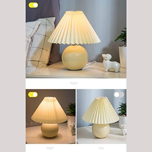 Meefad Modern Pleated Small Table Lamp Aesthetic Cute Night Light in Beige - Image 2