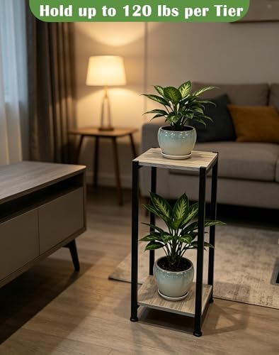 Dipion 31 Inch Tall Plant Stand Indoor,2 Tier Pedestal Stand Table,Greige - Image 4