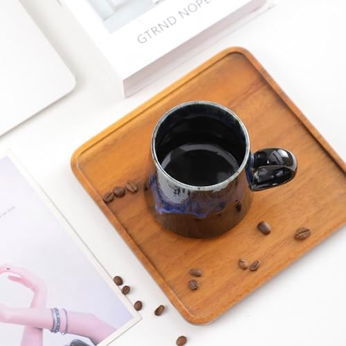 15oz Japanese style Handmade Ceramic Coffee Mug - Unique Pottery tea cup, Lead-free Artisanal stoneware ceramic tea mug, Dishwasher & Microwave Safe Coffee cup for office and home, Blue and Black - Image 5