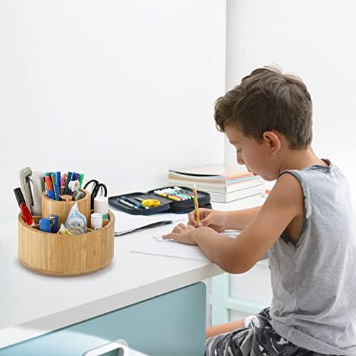 SOUJOY Bamboo Pen Holder Organizer, 360°Rotating Art Supply Organizer with 11 Compartments, Color Pencil Storage Caddy, Hold 200+ Pencils, Office Desk Stand Box for Marker Pens, Pencil, Art Brushes - Image 6