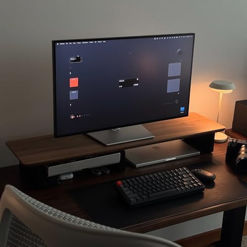 Raico Desk Cockpit Shelf Monitor Stand System Dual Screen Setup Wood Large Desk Accessory Organizer Unit (Walnut, Medium v2 | 36 Inches) - Image 5