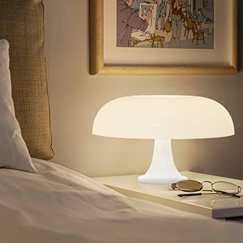 White Mushroom Lamp, Mid Century Modern Table Lamp for Bedroom, Minimalist Mushroom Decor Bedside Small Lamps, 2700K(Bulb Included, Plug Powered) - Image 3
