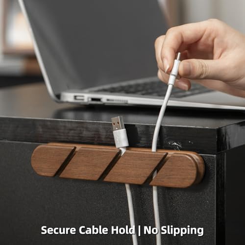 Black Walnut Wood Cable Organizer (3-Slot) Desk Cord Management - Image 4