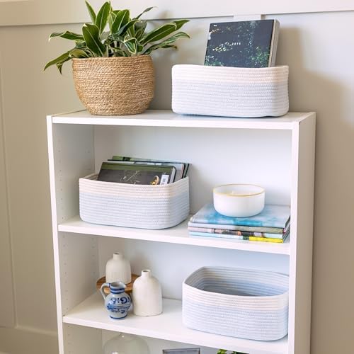 NaturalCozy 13.5”x8.5”x5.5” Rectangle Storage Baskets for Shelves 3 Pack | Cotton Rope Woven Small Baskets for Organizing | Small Storage Bins for Nursery, Bathroom, Closet, Shelf, Decorative - Image 3
