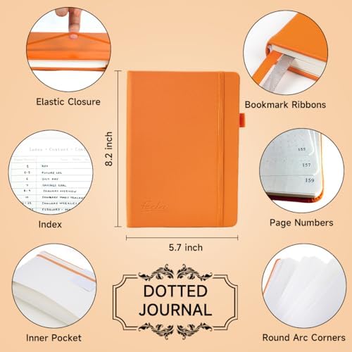 feela Dotted Journal Kit, Dot Grid Journal Hardcover Planner Notebook Set For Beginners Women Girls Note Taking with Journaling Supplies Stencils Stickers Pens Accessories, A5, 224 Pages, Orange - Image 2
