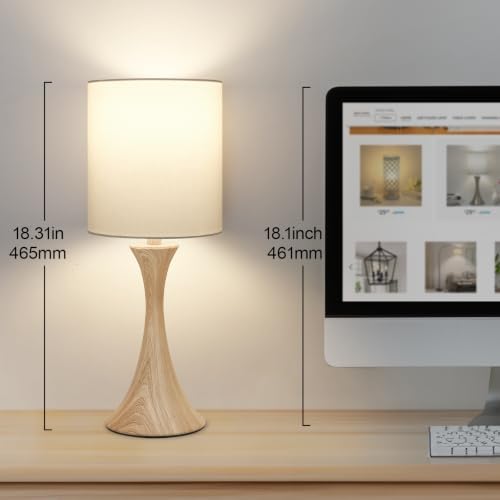 Dimmable Wood Grain Metal Table Lamp, 3 Way Touch Lamp with White Shade - Image 4