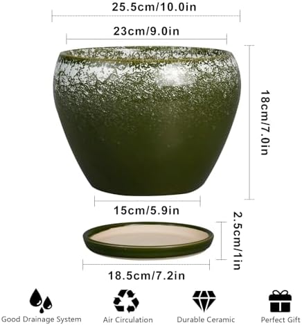 Ceramicfor 10 Inch Planter Pot, Ceramic Pots for Plants, Dark Green - Image 3