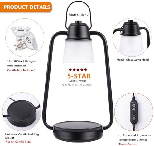 Candle Warmer Lamp with Timer Dimmer - Birthday Gifts for Women, Electric Wax Melt Warmer Lamp for Jar Candles, Vintage Candle Lamp Warmer with 2 Bulbs, House Warming Gifts New Home Decor - Image 5