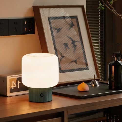 MAGCHARM Halo Mushroom Lamp, 5W Cute Cordless Rechargeable Table Lamp with Glass Shade, 3 Color Temps LED Dimmable Ambient Lighting, Small Retro Touch Bedside Light for Bedroom Decor, Vintage Green - Image 6