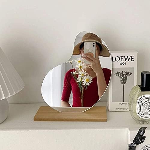 Acrylic Makeup Mirror for Desk with Stand Aesthetic Desk Decor Vanity Mirror Frameless Table top for Bedroom,Living Room and Minimal Spaces Room Decor (Bean) - Image 2