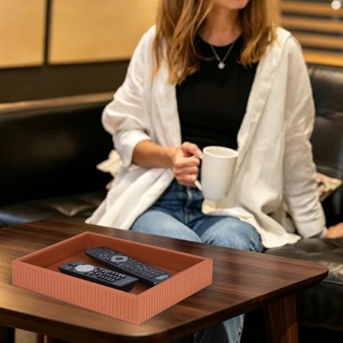 HofferRuffer Faux Leather Vanity Tray, Elegant Desktop Storage Organizer, Decorative Catchall for Perfume, Bathroom Valet, Nightstand or Dresser, 10.2 x 8.4 x 1.8 inches (Brown Stripe) - Image 7