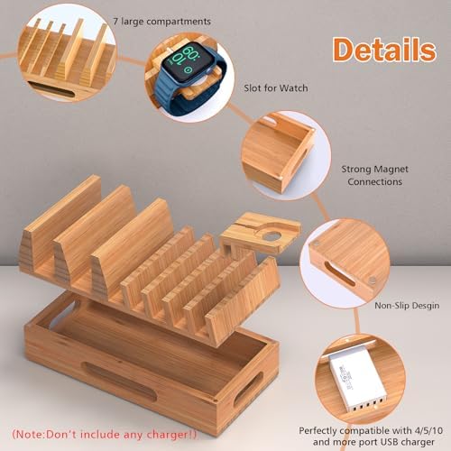 Pezin & Hulin Bamboo Charging Station with 5 Cables-Natural Bamboo - Image 4