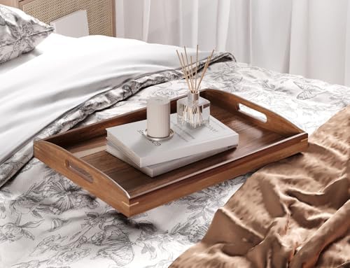 Acacia Wood Set of 2 Serving Trays with Handles Decorative Tray - Image 6