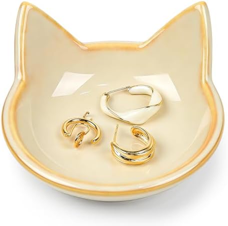 PUDDING CABIN Cat Gifts for Women Girls Kitty Jewelry Dish - Mother’s Day Birthday Gifts for Cat Mom, Vintage Ceramic Trinket Tray for Earrings Rings Keys Organizer Cute Home Decor by PUDDINGCABIN
