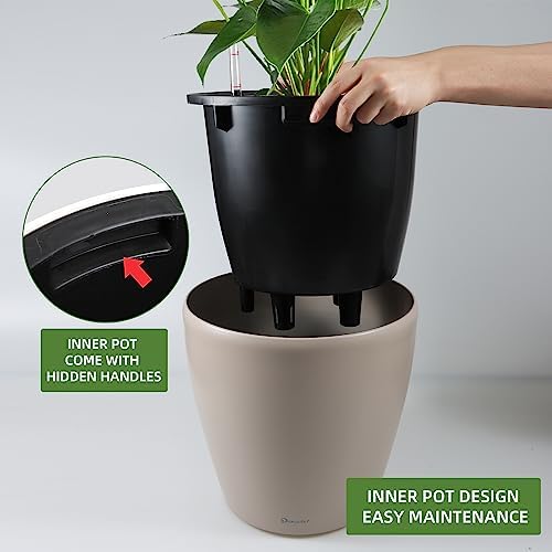Dexceder 15x14 Self Watering Planter with Wheels (Taupe Matte) - Image 4