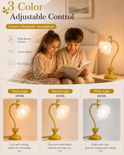 WERFOP Flower Table Lamp Cute Desk Lamp for Bedroom Home Decor (Yellow) - Image 2