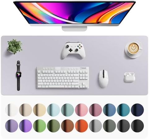 Aothia Faux Leather Desk Mat - Large Mouse Pad, Non-Slip PU Leather Blotter, Waterproof Writing Surface for Office and Home (Smoky Lavender, 42" x 17") by AothiaSimpleNaturalUnique