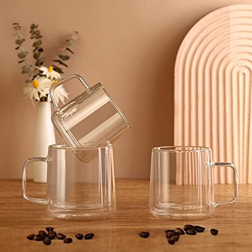 CNGLASS Double Walled Glass Coffee Mugs,15oz(1-pack) Insulated Glass Mugs with Handle,Clear Espresso Cups for Latte,Cappuccino,Tea Bag - Image 3