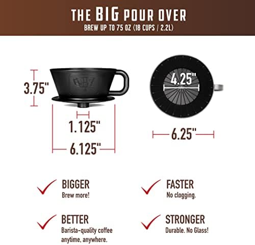 BIG JOE® Large Pour Over Coffee Dripper (Durable BPA-Free Plastic) w/ 50 Filters - Brews 12 to 75 oz of Coffee into Any Mug, Carafe, or Thermos - Dishwasher Safe - Made in USA - Image 2