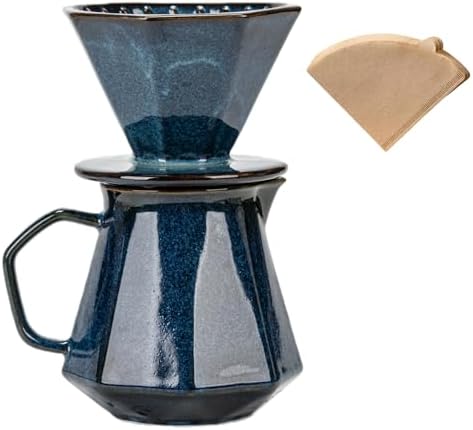 Pour Over Coffee Maker,Ceramic Coffee Maker With 40 pcs Paper Filter，20oz/600ml Pour Over Coffee Dripper (Starry Blue) by HYAXGM