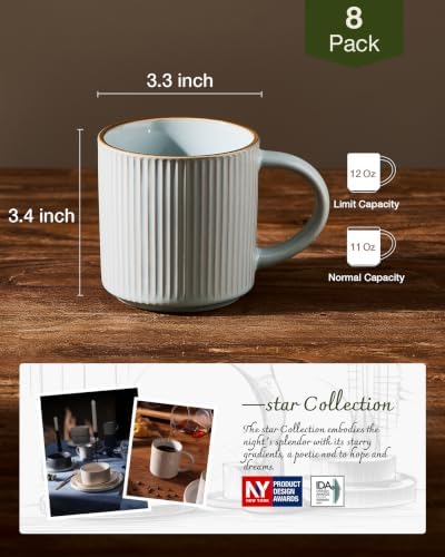 famiware Coffee Mug Set of 8, Star 12 oz Ceramic Mugs Cups Set with Handle - Image 4