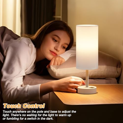 Dicoool Bedside Table Lamp for Bedroom - 3-Way Dimmable Touch Lamp, USB A+C - Image 2