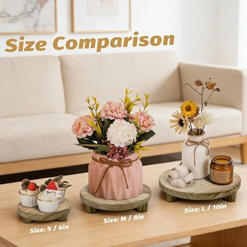6/8/10 Inch Set of 3 Round Wood Risers, Farmhouse Wooden Pedestal Display Stands, Natural Solid Wood Plant Riser for Kitchen Counter, Bathroom, Desktop Decor, Cake Cupcake Candle Display, - Image 6