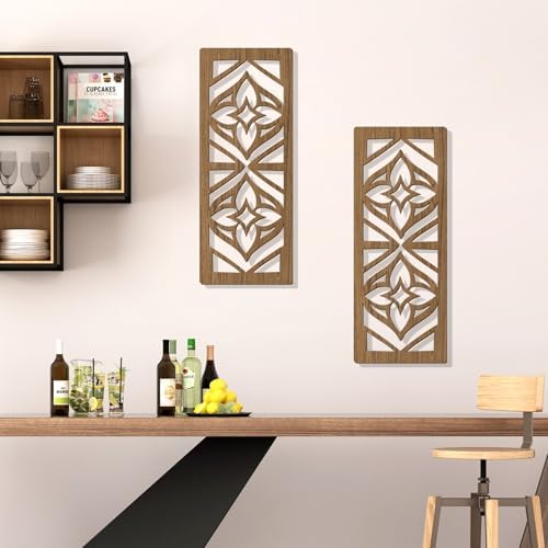 Zzbakress 2 Pcs Mid Century Modern Wall Decor Wooden Abstract Geometric Art for Home Living Room Bedroom (Style X) - Image 5