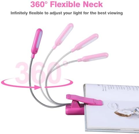 VAVOFO Rechargeable Book Light for Reading in Bed Kids, 7 LED Reading Light with 9-Level Warm Cool White Daylight, Eye Care Lamp with Power Indicator for Bookworms (Rose) - Image 7