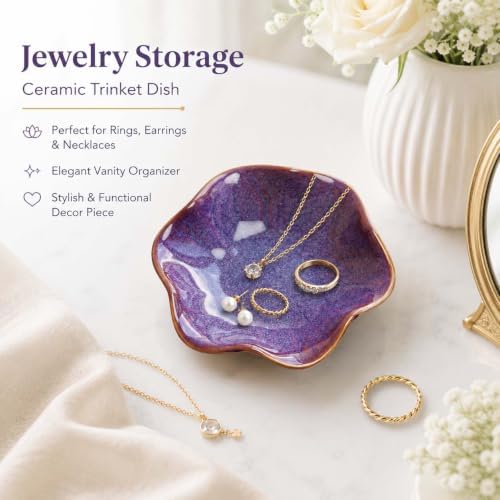 Purple Jewelry Dish Tray, Ring Dish, Ceramic Lotus Leaf Trinket Tray - Image 3