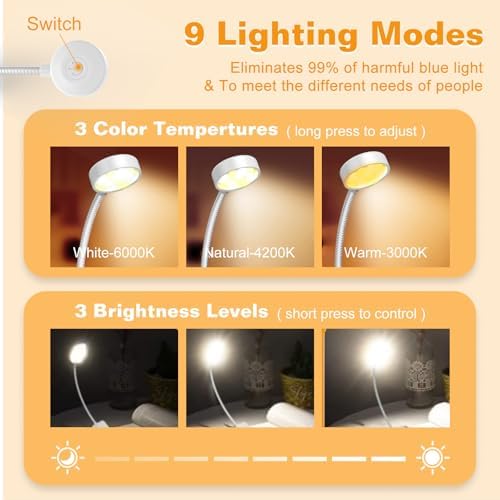 KTEBO 2 Pack Rechargeable Book Light Clip-On Reading Light for Books in Bed - Image 3