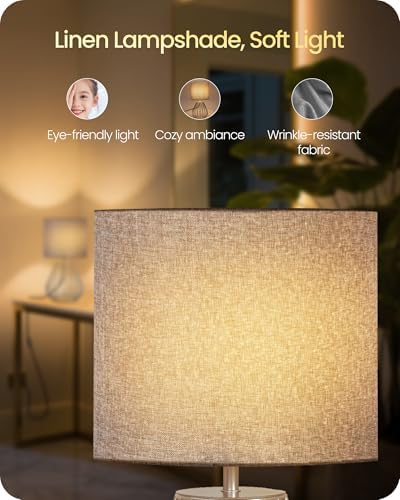 Small Table Lamp, Bedside Lamp with Gray Linen Lampshade & Silver Metal Base, Modern Nightstand Lamp, Little Cute Desk Lamp for Bedroom, Living Room, 2700K LED Bulb Included, SH06TL05 - Image 5