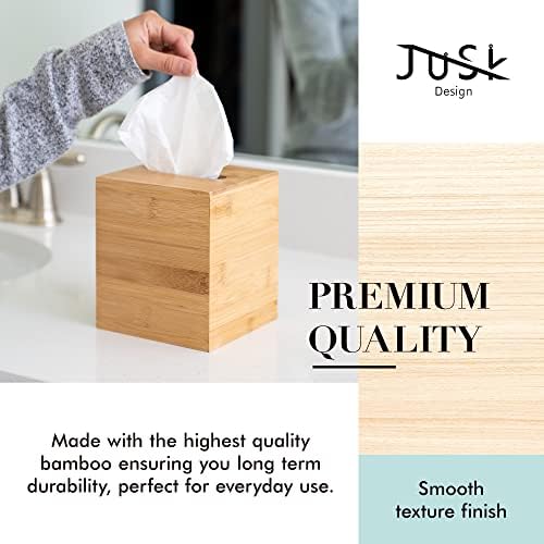 JUSK Design Tissue Box Holder - Modern, Minimalist, Durable Wooden Box with Sliding Bottom, Easy-Refill - Premium-Quality Bamboo Cover, Square, Pack of 2 - Image 3