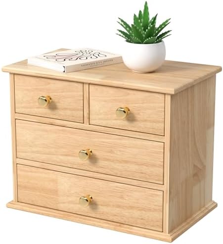 Oak Desk Organizer with Drawers, Durable Wooden Desktop Storage Box by JNFUZ