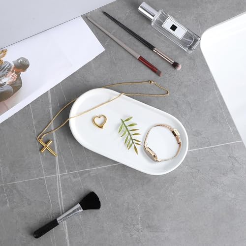 2 Pack White Round Soap Dispenser Tray - 8'' Ceramic Vanity Tray & Organizer Plate Set, Bathroom & Kitchen Countertop Decor for Soap Dispenser, Jewelry, Cosmetics, Sink - Image 4