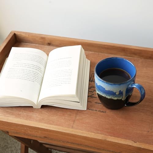 Bosmarlin Ceramic Coffee Mug Set of 4, 17 Oz, Coffee Cups with Big Handle, Microwave Safe, Unique Reactive Glaze (17 Oz, Blue) - Image 5