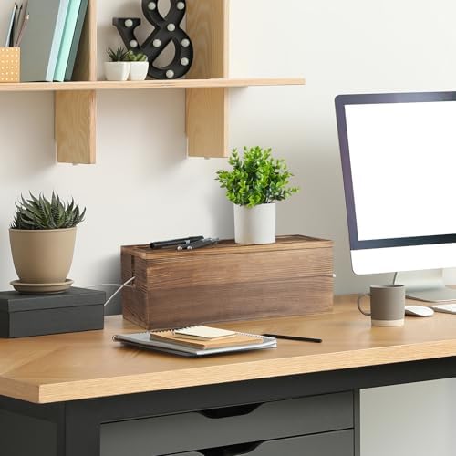 Large Cable Management Box, Burnt Wood Cord Organizer Box for Desk, Floor, Office to Hide Extension Cords Power Stripes Surge Protectors Chargers Wires - Image 6