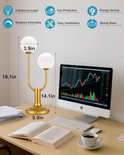 Lightdot Globe Gold Table Lamp for Bedroom Dimmable Gift G9 Bulbs Included - Image 4