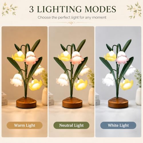 Flower Table Lamp, LED Warm Reading Bedside Vintage Lily of The Valley Night Light, Kawaii Decorative Bedside Lamp for Living Room Bedroom Home Decoration, Ideal Housewarming Birthday Gift - Image 3