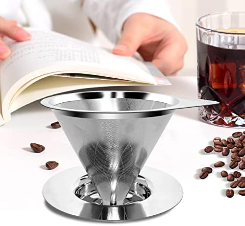 LHS Pour Over Coffee Dripper Reusable Coffee Filter Paperless Coffee Filter Stainless Steel Pour Over Coffee Maker Cone Coffee Dripper for 1-2 Cup,Argyle Pattern - Image 5