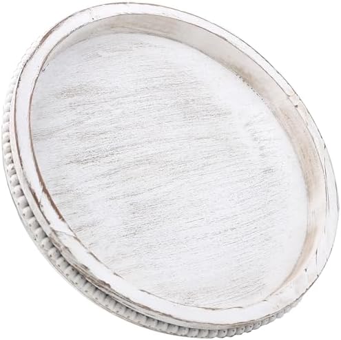Hrastany Round Wood Serving Tray for Coffee Table, Whitewashed by Hrastany