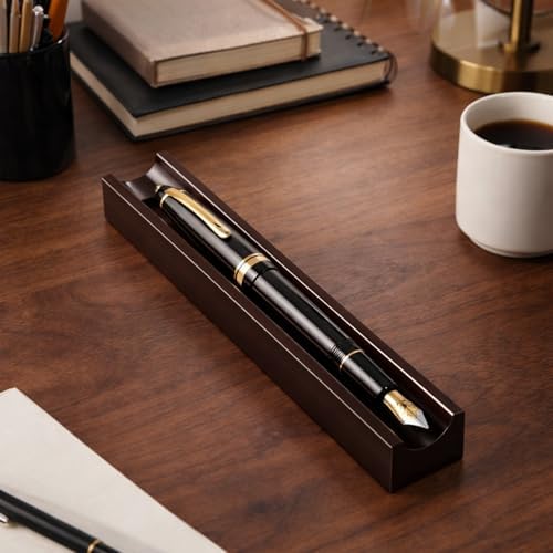 Hoteam 2 Pcs Wood Pen Holder Black Walnut Single Pen Rest Desk Organizer - Image 5