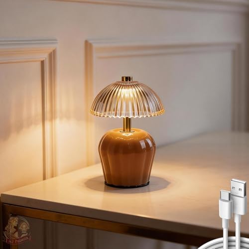 MJ PREMIER Rechargeable Table Lamp, Small Cordless Lamp with Timer, Brown by MJPREMIER