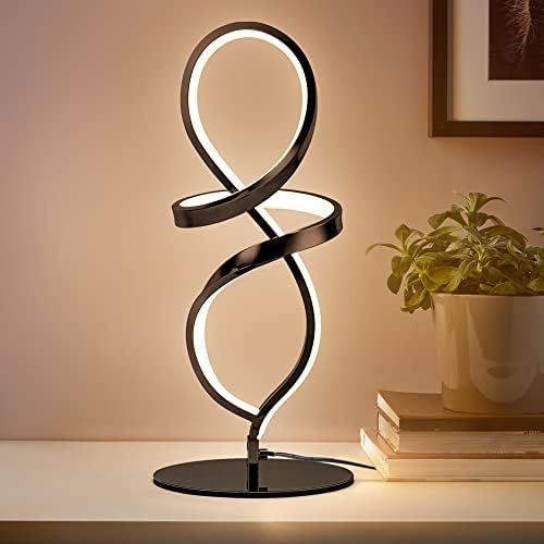Modern Small Table Lamp with LED Spiral Design, 12W Black Nightstand Lamp by Mayful