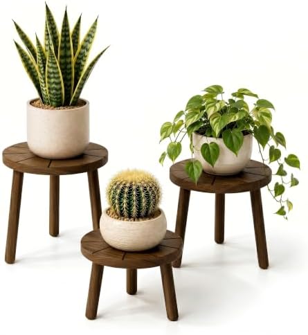 Delma Wood Plant Stands 3-Pack Indoor, Plant Stool, Dark Brown by Delma