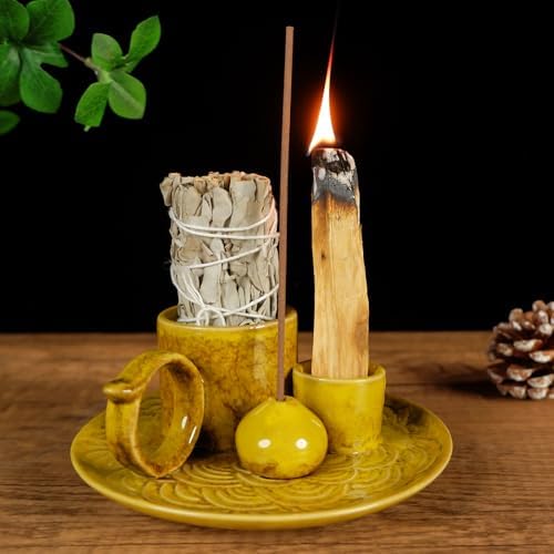 5 in 1 Ceramic Incense Holder for Palo Santo, Sage, Sticks, Cones, Candle by MOUGIGI