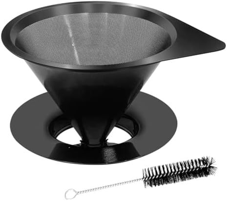 LHS Pour Over Coffee Dripper Reusable Coffee Filter Paperless Coffee Filter Stainless Steel Pour Over Coffee Maker Cone Coffee Dripper for 1-2 Cup,Black by LHS